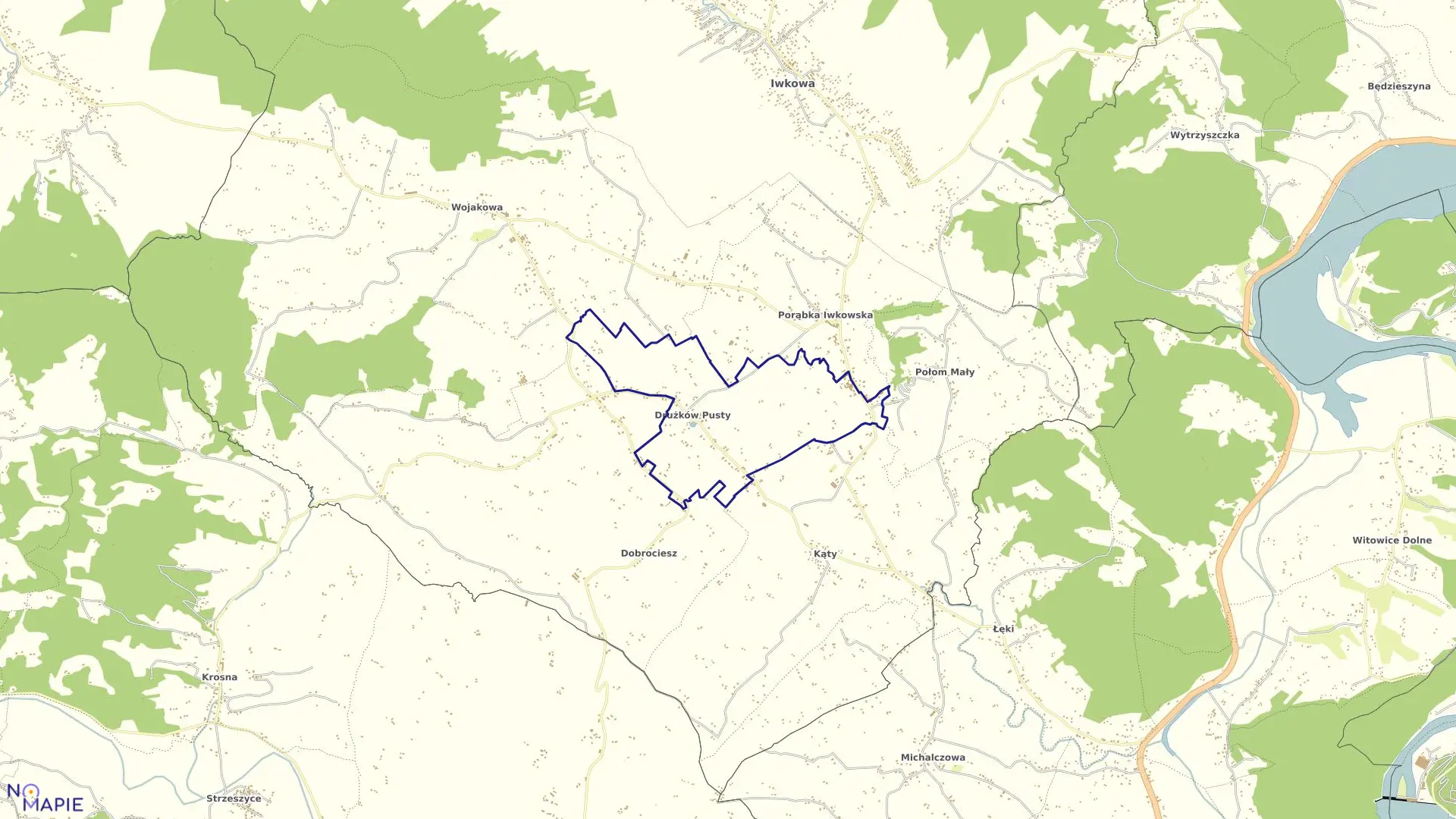 Mapa obrębu Drużków Pusty w gminie Iwkowa