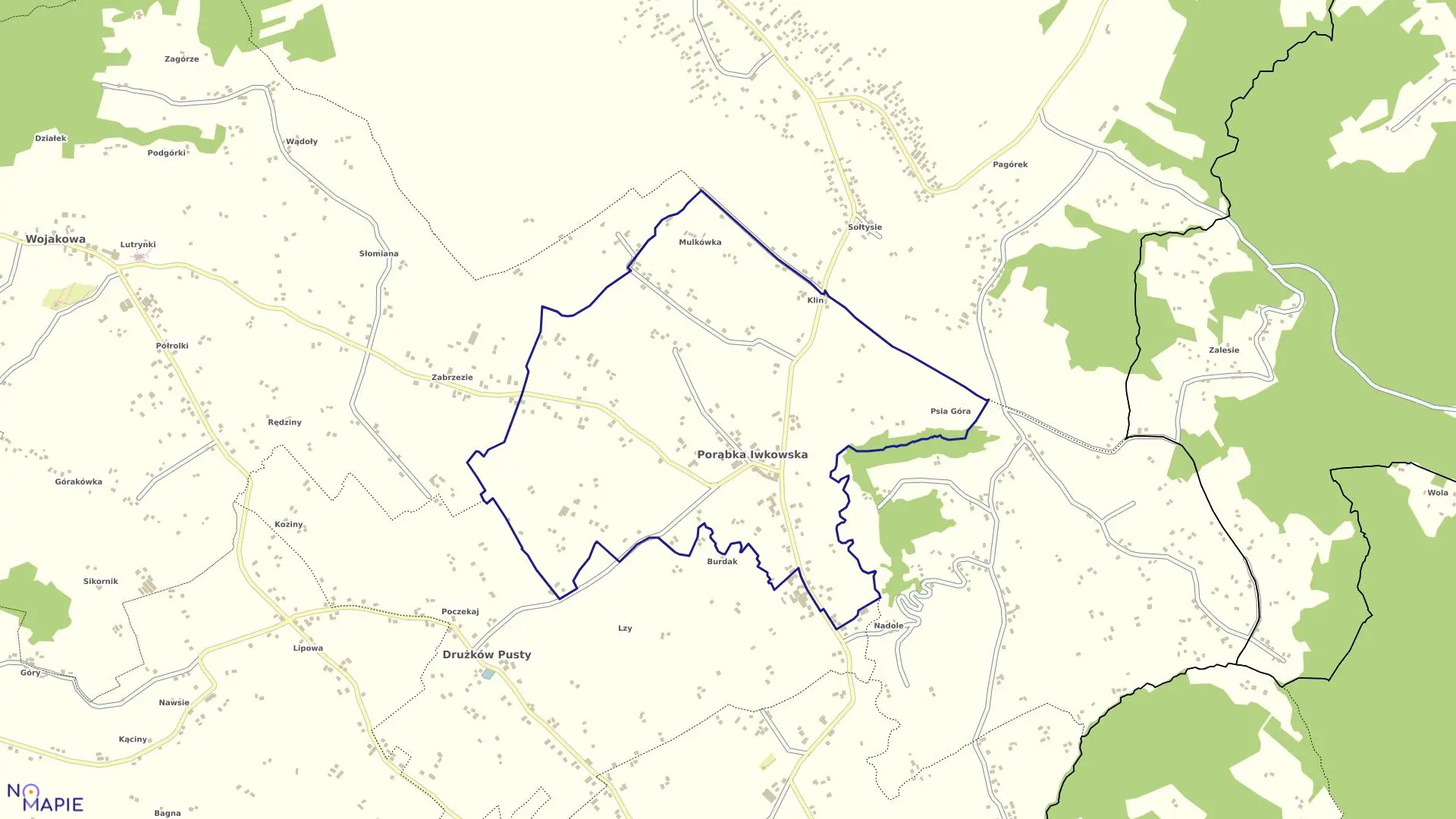 Mapa obrębu Porąbka Iwkowska w gminie Iwkowa