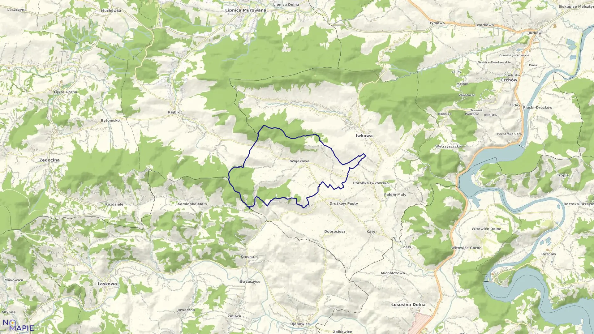 Mapa obrębu Wojakowa w gminie Iwkowa